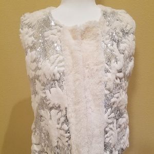 Winter white fuzzy holiday vest